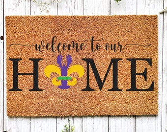 Welcome Mardi Gras Masks Doormat | Nola Housewarming Gift | Fat Tuesday | Doormat Closing Gift | Welcome Doormat | Front Door Home Door Mat