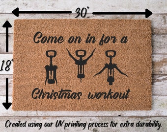 Christmas Workout, Wine Funny Christmas Door Mat | Funny Christmas Doormat | Christmas Holiday Gift | Welcome Mat | Doormat | Winter Decor