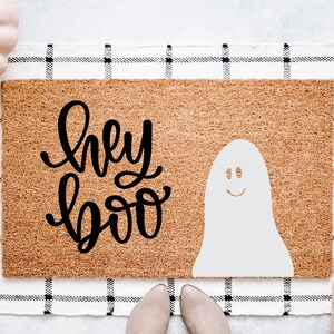 Ghosts Halloween Doormat, Outdoor Coir Doormat, Halloween Porch Decor, Fall Decor, Welcome Doormat, Fun Doormat, Hey Boo Doormat image 2