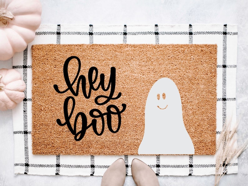 Ghosts Halloween Doormat, Outdoor Coir Doormat, Halloween Porch Decor, Fall Decor, Welcome Doormat, Fun Doormat, Hey Boo Doormat image 2