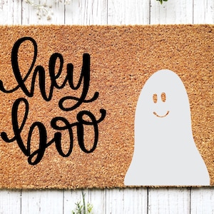 Ghosts Halloween Doormat, Outdoor Coir Doormat, Halloween Porch Decor, Fall Decor, Welcome Doormat, Fun Doormat, Hey Boo Doormat image 3