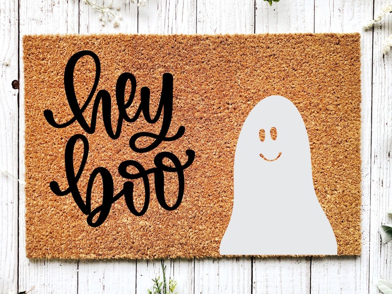 Ghosts Halloween Doormat, Outdoor Coir Doormat, Halloween Porch Decor, Fall Decor, Welcome Doormat, Fun Doormat, Hey Boo Doormat image 3