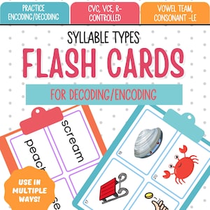 Lettergrepen: flitskaarten, fonetische flitskaarten, wetenschap van het lezen van flitskaarten, orton gillingham-activiteiten, cvc-activiteit, phonics-activiteit
