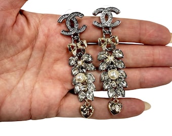 CHANEL Authentic CC RARE Crystal Chandelier Pierced Earrings