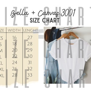 Bella Canvas 3001 Size Chart, Bella Canvas 3001, T-shirt Size Chart, Bella Canvas Size Guide, Mockup Size Chart, Instant Download