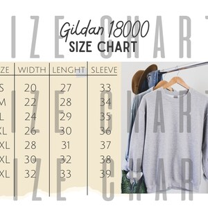 Gildan 18000 Size Chart, Gildan 18000, Sweatshirt Size Chart, Gildan Size Guide, Crewneck Sweatshirt Size Guide, Digital Download