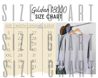 Gildan 18000 Size Chart, Gildan 18000, Sweatshirt Size Chart, Gildan Size Guide, Crewneck Sweatshirt Size Guide, Digital Download