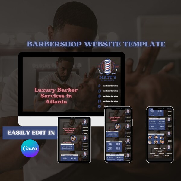 Barber Website Template Canva Etsy