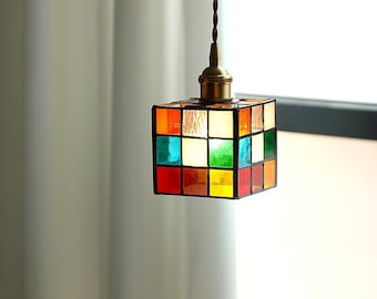 Puzzle Cube Murano Glass /Copper Pendant Light Home & Living Decor, Modern Lighting
