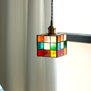 Puzzle Cube Murano Glass /Copper Pendant Light Home & Living Decor, Modern Lighting image 1