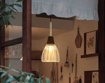 Vintage Glass & Wood Pendant Light Home  Living Decor, Modern Lighting