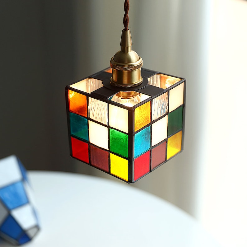 Puzzle Cube Murano Glass /Copper Pendant Light Home & Living Decor, Modern Lighting image 5