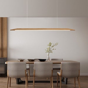Edged minimalist linear wooden pendant LED light, chandelier, office light, dining light Home & Living Decor, Modern Lighting image 4