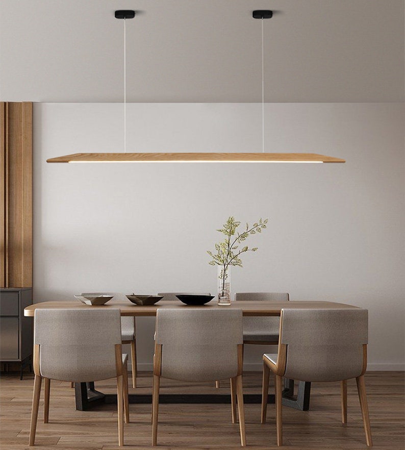 Edged minimalist linear wooden pendant LED light, chandelier, office light, dining light Home & Living Decor, Modern Lighting image 4