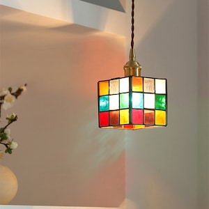 Puzzle Cube Murano Glass /Copper Pendant Light Home & Living Decor, Modern Lighting image 2