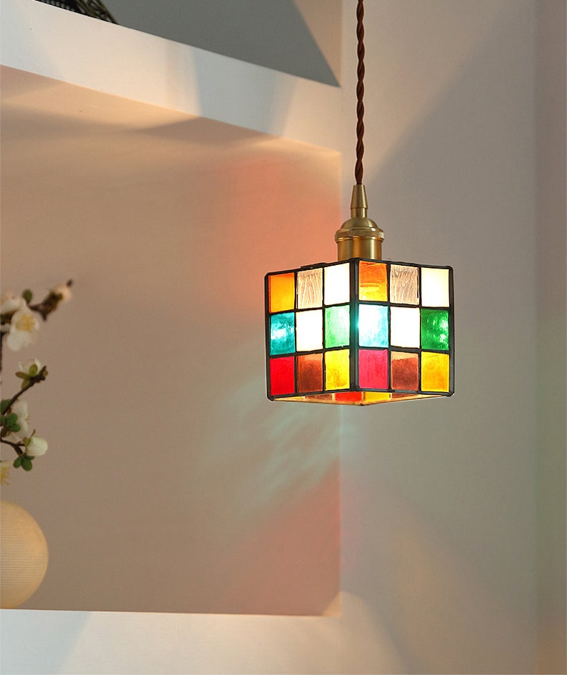 Puzzle Cube Murano Glass /Copper Pendant Light Home & Living Decor, Modern Lighting image 2