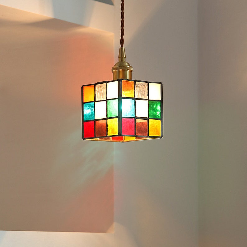 Puzzle Cube Murano Glass /Copper Pendant Light Home & Living Decor, Modern Lighting image 3