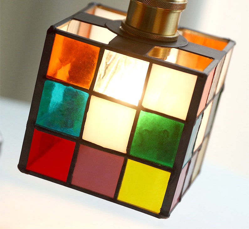 Puzzle Cube Murano Glass /Copper Pendant Light Home & Living Decor, Modern Lighting image 7