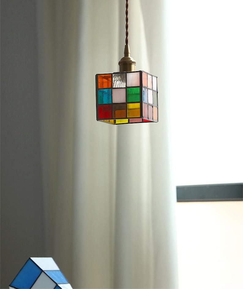 Puzzle Cube Murano Glass /Copper Pendant Light Home & Living Decor, Modern Lighting image 4