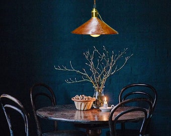 Top-grain Genuine Leather & Copper Pendant Light Home /Living Decor, Modern Lighting