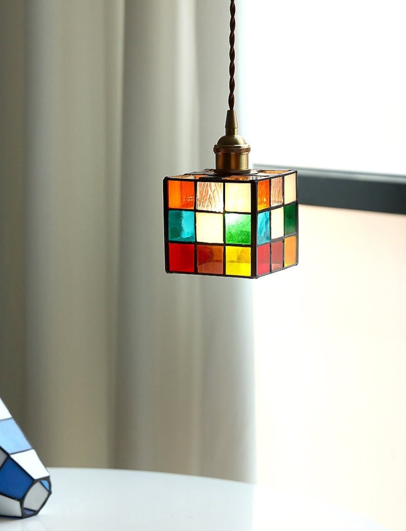 Puzzle Cube Murano Glass /Copper Pendant Light Home & Living Decor, Modern Lighting image 1
