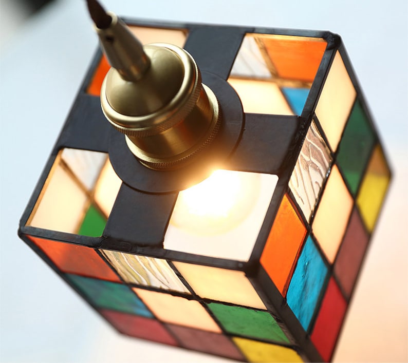 Puzzle Cube Murano Glass /Copper Pendant Light Home & Living Decor, Modern Lighting image 6