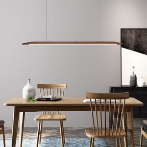 Edged minimalist linear wooden pendant LED light, chandelier, office light, dining light Home & Living Decor, Modern Lighting image 2