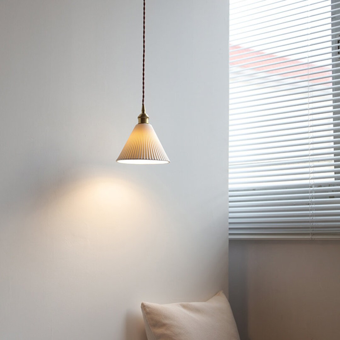 Minimalist Ceramic Pleated & Copper Pendant Light, With Japanese ...