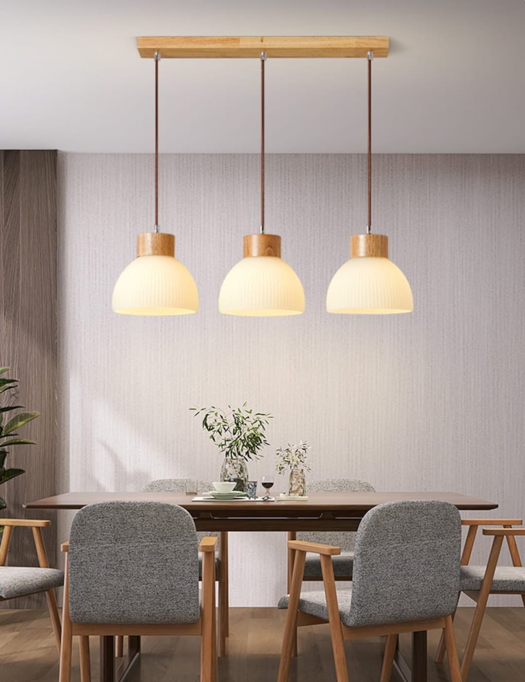 Walnut Wooden and Glass Pendant Light,light Fixture ,ceiling Pendant