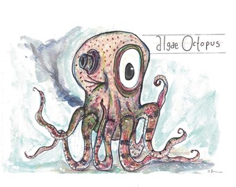 Algae Octopus High Quality Giclée Art Print | Octopus Art Print | 8.3 x 5.8” Archival Matte