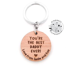 Best Daddy Ever Personalised Wooden Keyring, Gift for Dad, Daddy Gifts, Grandparent Gift, Grandparent Gift from Grandkids, Fathers Day Gift,