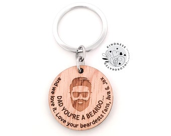 Bearded Dad Fathers Day Gift, Personalised Wooden Keyring, Grandparent Gift, Grandparent Gift from Grandkids, Fathers Day Gift,