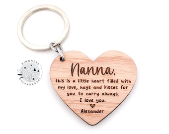 Personalized Nanna Heart Keyring - Engraved Wood Keepsake