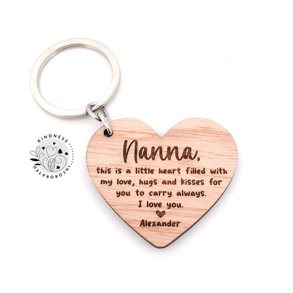 Personalised Nanna Heart Shaped Keyring - Mothers Day Gift for Nanny, Mothers Day, Grandma Keyring, Nanna Keyring, Grandma Gift, Nana