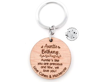 Personalized Auntie Keychain: Engraved Wood Auntie Gift