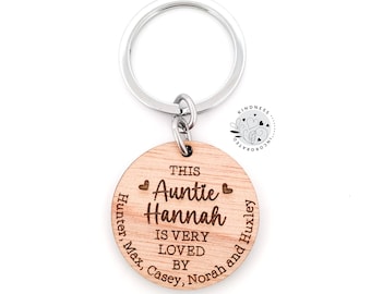Personalized Auntie Keychain: Engraved Wood Aunt Gift