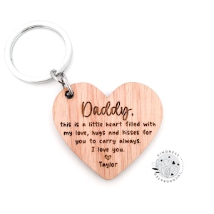 Personalised Daddy Heart Shaped Keyring - Fathers Day Gift for Dad, Fathers Day, Grandad Keyring, Poppy Keyring, Dad Gift, Daddy