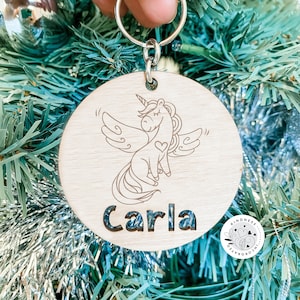 Personalised Wooden Engraved Unicorn Keychain, Custom Unicorn Bag Tag, Unicorn, Bag Tag, Personalised Bag Tag for Kids, Kinder Bag Tag