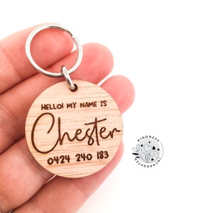Personalised Wooden Dog Tag, Dog ID Tag, Dog Collar Name Tag, Custom Pet ID Tag, Cat Tag, Large Dog Tag, Funny Dog Tag, Custom Pet Tag, Dog