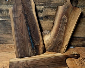 Handmade Walnut Charcuterie Board, Live Edge Serving Tray, Engraved Gift