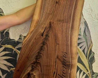 XL Handmade Personalized Live Edge Charcuterie Board/Serving Tray. Engraved Walnut and Oak Gift.