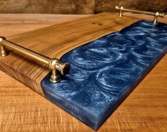 Elm and Blue Epoxy Serving Tray/Platter