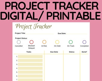 Digital Project Tracker Template | Project Timeline, Tasks (PDF)