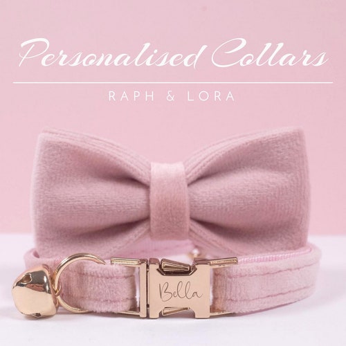 Personalized Pink Cat Collar With Bell Custom Cat Collar Bow Etsy