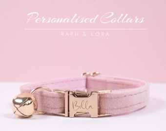 Verstellbare rosa Kätzchen Halsband Glocke, weiche Samt Katzenhalsband Schleife mit Gold Schnalle, personalisiertes Katzenhalsband Set, kleines Hundehalsband