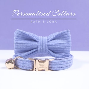 Personalized Lilac Kitten Collar Bell Bow,Custom Engraved Name on Cat Collar,Fancy Puppy Collar for Wedding Gift,Soft Corduroy Cat Collar