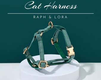 Cat Harness with Breakaway Personalized Cat Collar,Quick Release Cat Collar Set, Soft Corduroy/Velvet Custom Kitten Harness Leash Set