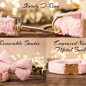 Gepersonaliseerde roze halsband en riem, aangepaste halsband strik voor huisdier verjaardagscadeau, verstelbare luxe aangepaste puppyhalsband afbeelding 4