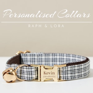 Plaid Custom Cat Collar Leash Bell, Personalised Cat Collar Bow for Cat Gift,Custom Plaid Kitten Collar with Name Engraved