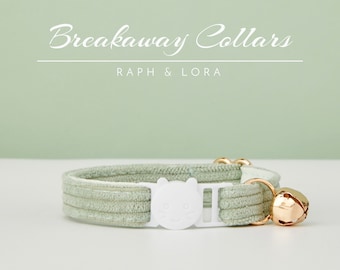 Sage Green Corduroy Breakaway Cat Collar with Name Engraved, Quick Release Cat Collar Set, Custom Kitten Collar with Bell Bow tie